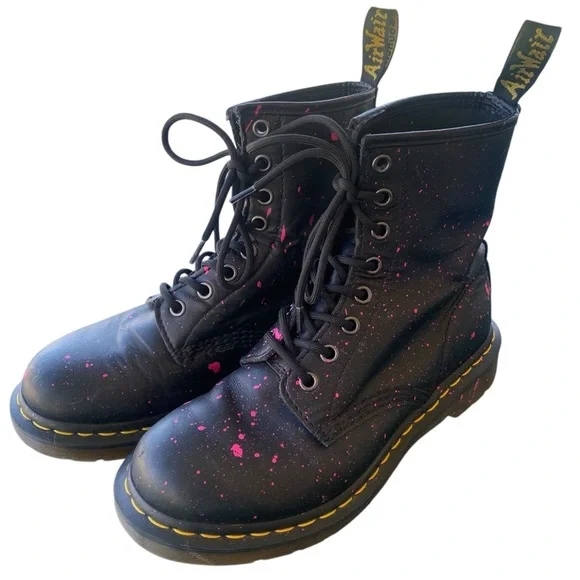 DR. MARTENS Black & Pink Combat Boots - Size 7 - Picture 2 of 8